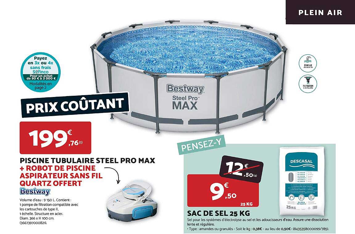 PISCINE TUBULAIRE STEEL PRO MAX + ROBOT DE PISCINE ASPIRATEUR SANS FIL QUARTZ OFFERT