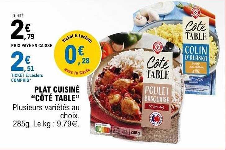 PLAT CUISINÉ "CÔTE TABLE"