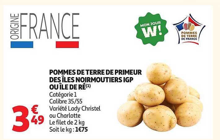 POMMES DE TERRE DE PRIMEUR DES ÎLES NOIRMOUTIER IGP OU ÎLE DE RÉ(1)