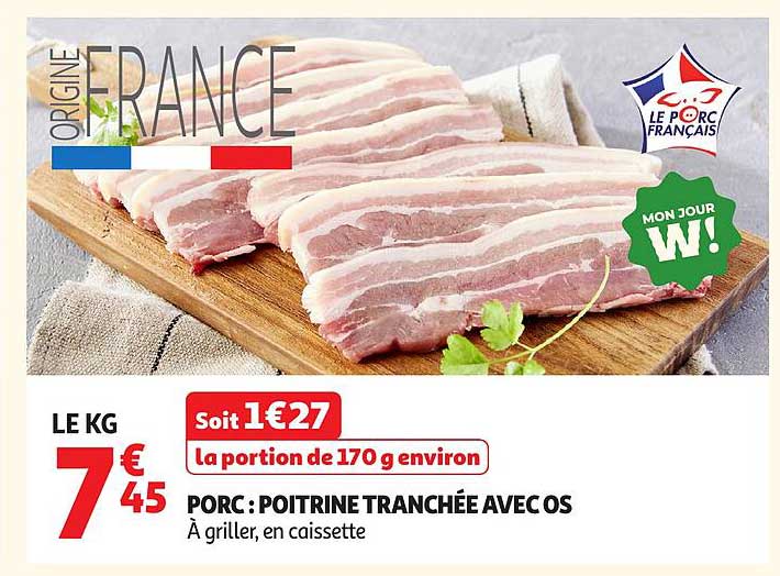 PORC : POITRINE TRANCHÉE AVEC OS