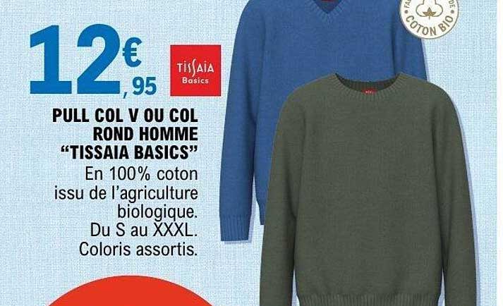 PULL COL V OU COL ROND HOMME “TISSAIA BASICS”