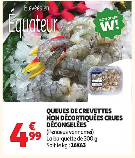 QUEUES DE CREVETTES NON DÉCORTIQUÉES CRUES DÉCONGELÉES