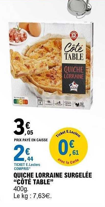 QUICHE LORRAINE SURGELÉE “CÔTÉ TABLE” 400g.
