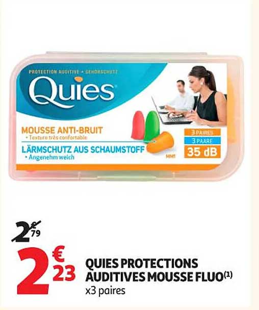 QUIES PROTECTIONS AUDITIVES MOUSSE FLUO(1) x3 paires
