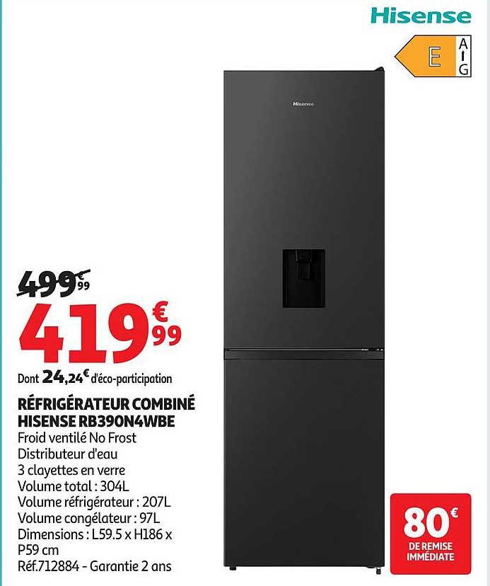 RÉFRIGÉRATEUR COMBINÉ HISENSE RB390N4WBE