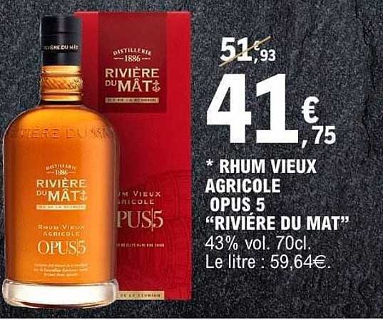 * RHUM VIEUX AGRICOLE OPUS 5 "RIVIÈRE DU MÂT" 43% vol. 70cl.