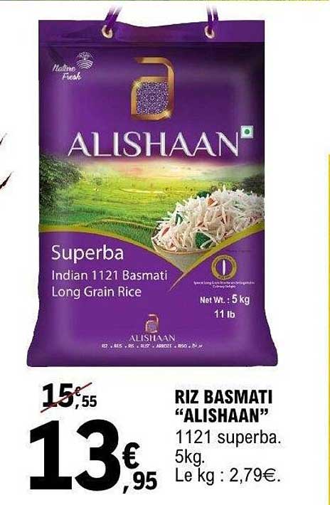 RIZ BASMATI “ALISHAAN” 1121 superba. 5kg. Le kg : 2,79€.