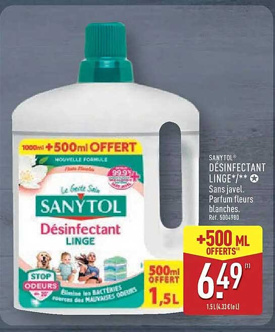 SANYTOL Désinfectant linge Sans javel Parfum fleurs blanches