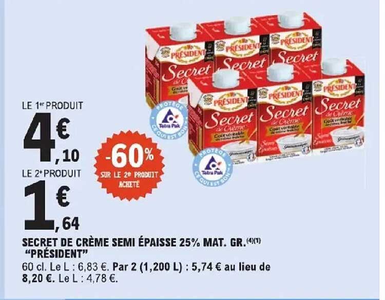 SECRET DE CRÈME SEMI ÉPAISSE 25% MAT. GR. «PRÉSIDENT»