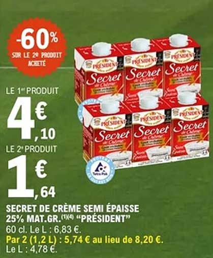 SECRET DE CRÈME SEMI ÉPAISSE 25% MAT.GR. "PRÉSIDENT"