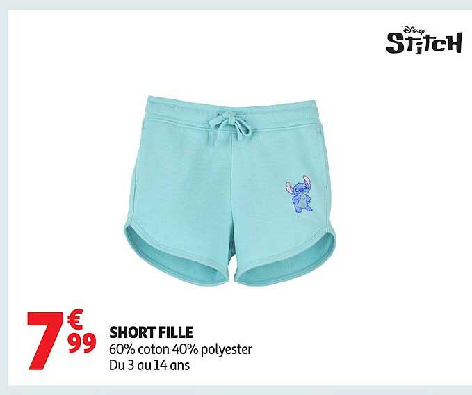 SHORT FILLE 60% coton 40% polyester Du 3 au 14 ans