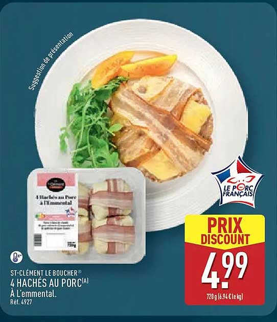ST-CLÉMENT LE BOUCHER 4 HACHÉS AU PORC À L’emmental.