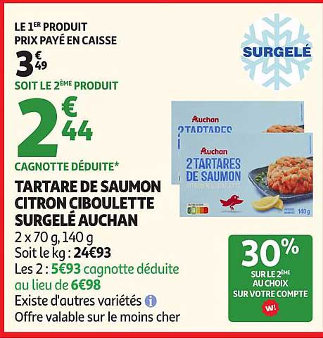 TARTARE DE SAUMON CITRON CIBOULETTE SURGELÉ AUCHAN
