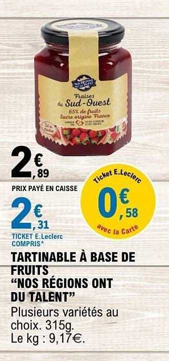 TARTINABLE À BASE DE FRUITS “NOS RÉGIONS ONT DU TALENT”
