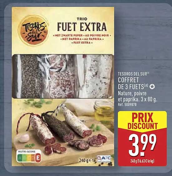 TESOROS DEL SUR® COFFRET DE 3 FUETS(A) Nature, poivre et paprika. 3 x 80 g.