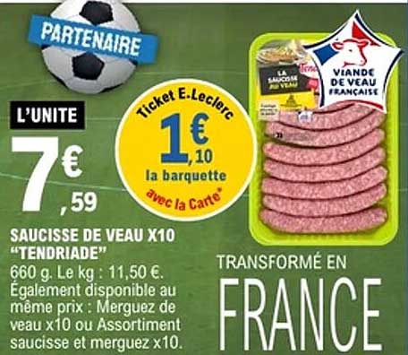 Ticket E.Leclerc 1€10 la barquette avec la Carte