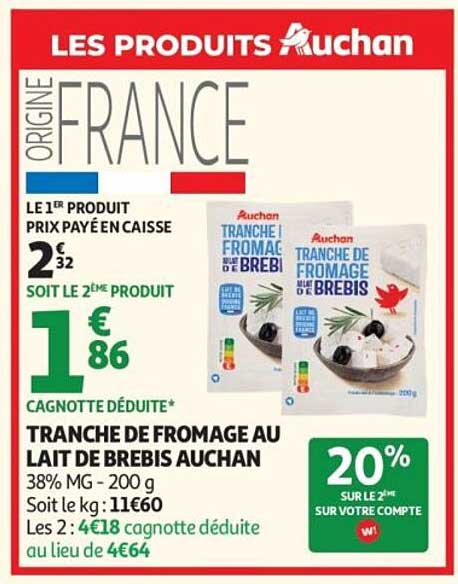 TRANCHE DE FROMAGE AU LAIT DE BREBIS AUCHAN