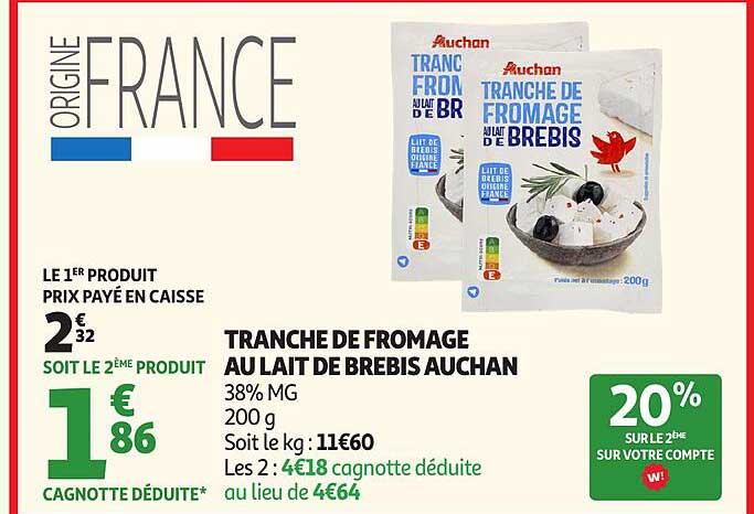 TRANCHE DE FROMAGE AU LAIT DE BREBIS AUCHAN