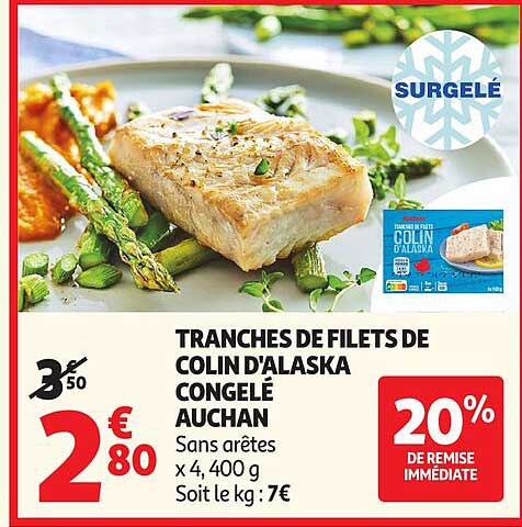 TRANCHES DE FILETS DE COLIN D'ALASKA CONGELÉ AUCHAN