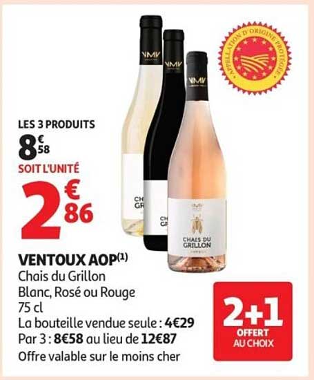 VENTOUX AOP(1) Chais du Grillon Blanc, Rosé ou Rouge 75 cl