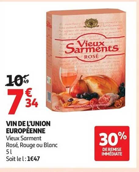 VIN DE L'UNION EUROPÉENNE Vieux Sarment Rosé, Rouge ou Blanc 5l