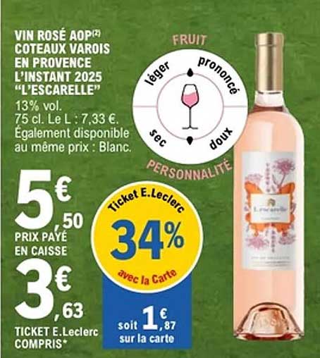 VIN ROSÉ AOP COTEAUX VAROIS EN PROVENCE L’INSTANT 2025 “L’ESCARELLE”