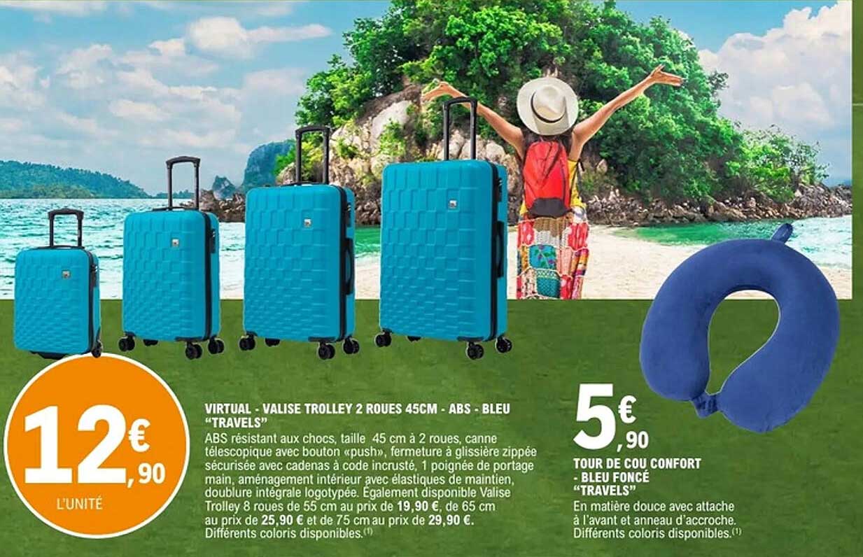 VIRTUAL - VALISE TROLLEY 2 ROUES 45CM - ABS - BLEU "TRAVELS"