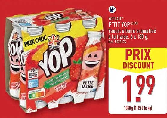 YOPLAIT P’TIT YOP®(A) Yaourt à boire aromatisé à la fraise. 6 x 180 g. Réf. 5023174