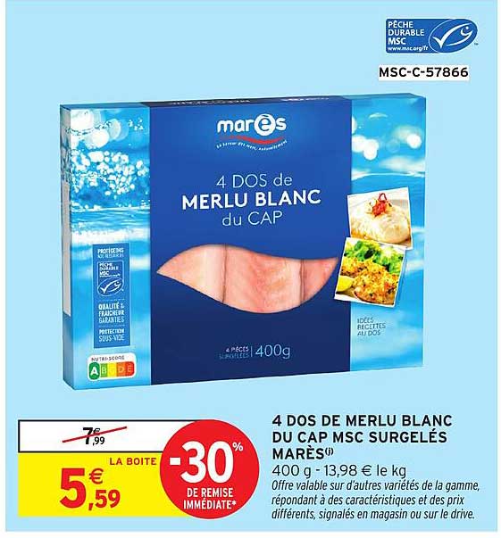 4 DOS de MERLU BLANC DU CAP MSC SURGELÉS MARÉS®
