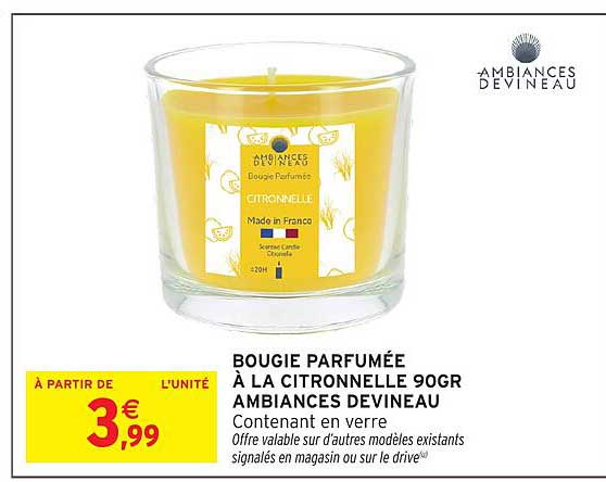 BOUGIE PARFUMÉE À LA CITRONNELLE 90GR AMBIANCES DEVINEAU