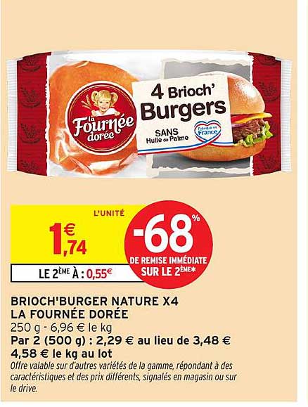 BRIOCH'BURGER NATURE X4 LA FOURNÉE DORÉE