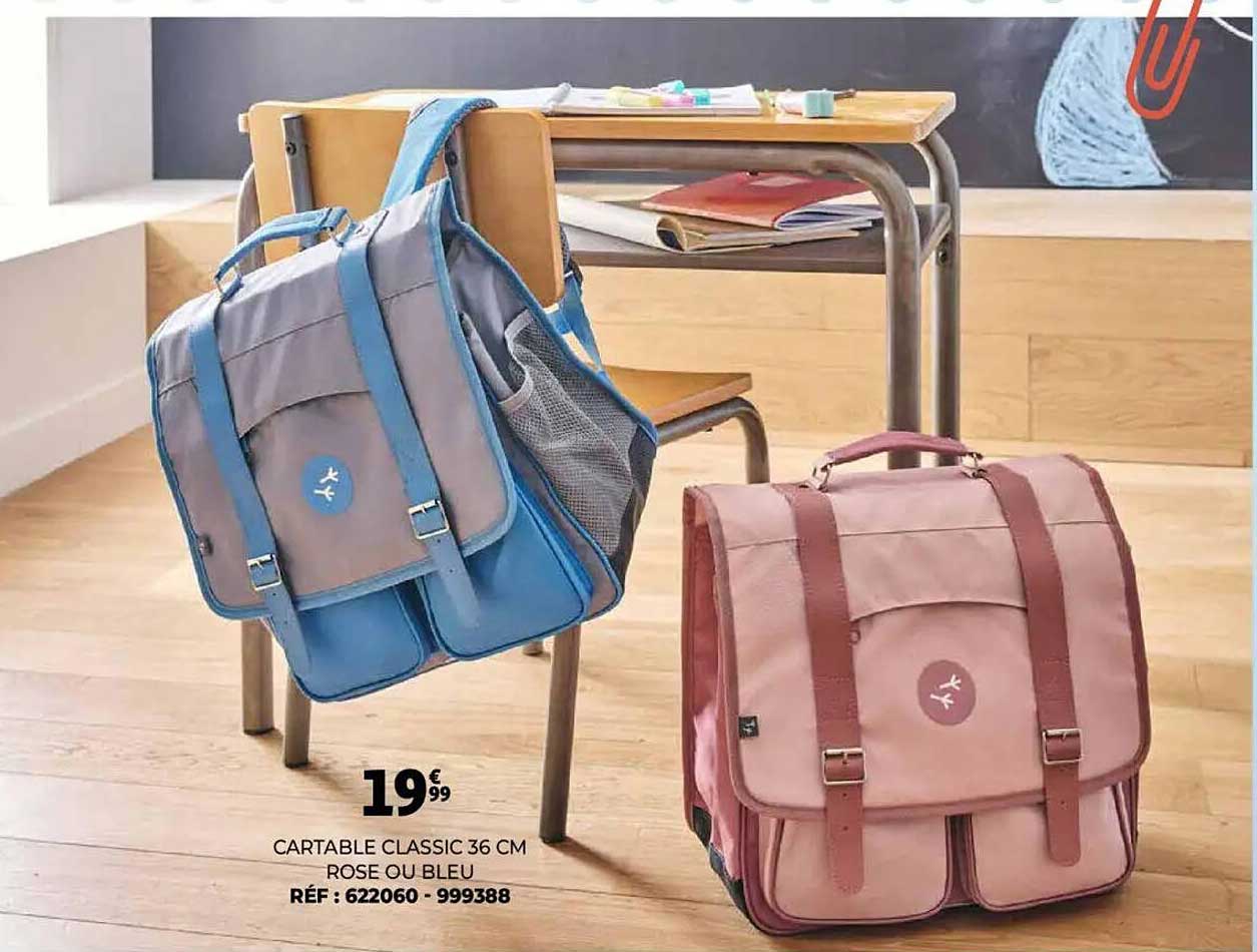 CARTABLE CLASSIC 36 CM ROSE OU BLEU