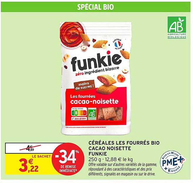 CÉRÉALES LES FOURRÉS BIO CACAO NOISETTE FUNKIE