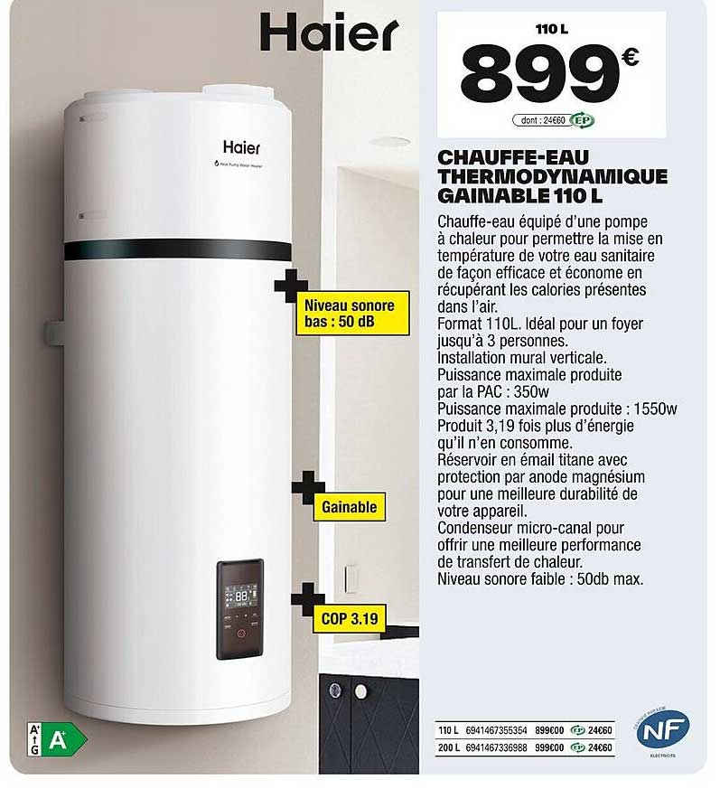 CHAUFFE-EAU THERMODYNAMIQUE GAINABLE 110 L
