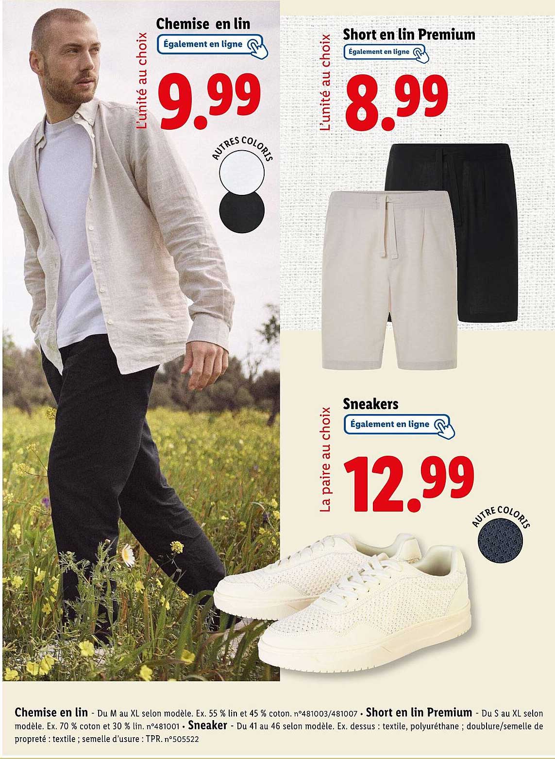 Chemise en lin, Short en lin Premium, Sneakers