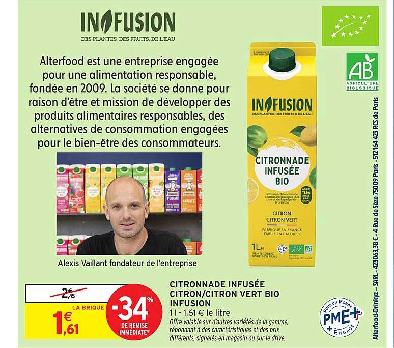 CITRONNADE INFUSÉE CITRON/CITRON VERT BIO INFUSION