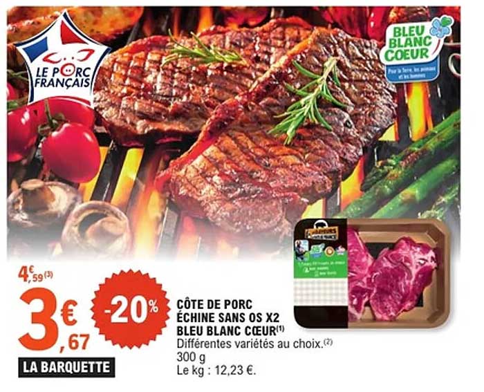 CÔTE DE PORC ÉCHINE SANS OS X2 BLEU BLANC CŒUR