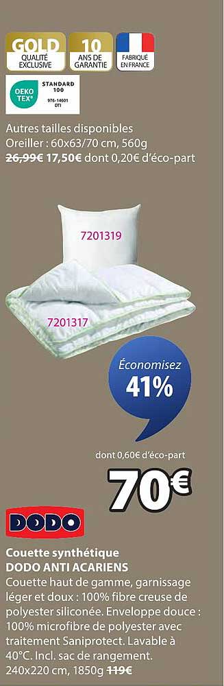 Couette synthétique DODO ANTI ACARIENS