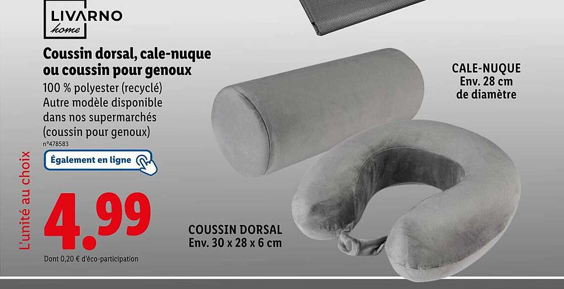 Coussin dorsal, cale-nuque ou coussin pour genoux