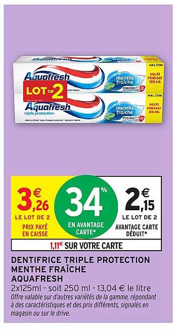 DENTIFRICE TRIPLE PROTECTION MENTHE FRAÎCHE AQUAFRESH