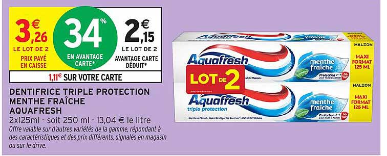 DENTIFRICE TRIPLE PROTECTION MENTHE FRAÎCHE AQUAFRESH