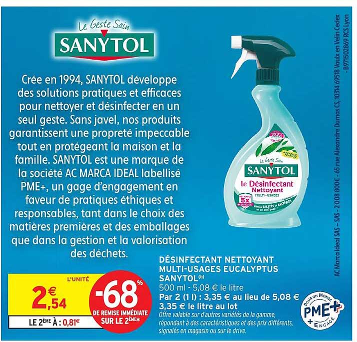 Désinfectant Nettoyant Multi-Usages Eucalyptus SANYTOL