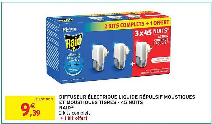 DIFFUSEUR ÉLECTRIQUE LIQUIDE RÉPULSIF MOUSTIQUES ET MOUSTIQUES TIGRES - 45 NUIT