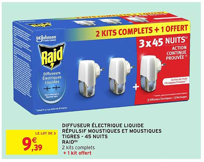 DIFFUSEUR ÉLECTRIQUE LIQUIDE RÉPULSIF MOUSTIQUES ET MOUSTIQUES TIGRES - 45 NUITS