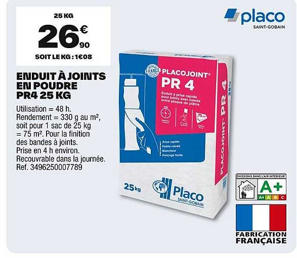 ENDUIT À JOINTS EN POUDRE PR4 25 KG
