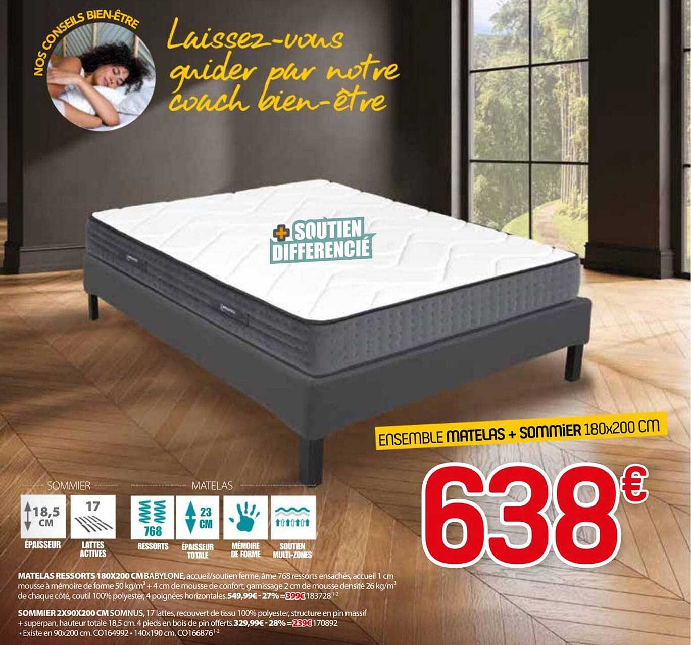ENSEMBLE MATELAS + SOMMIER 180x200 CM