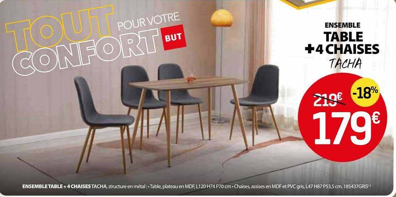 ENSEMBLE TABLE + 4 CHAISES TACHA