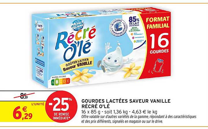Gourdes lactées saveur vanille Récré O'lé
