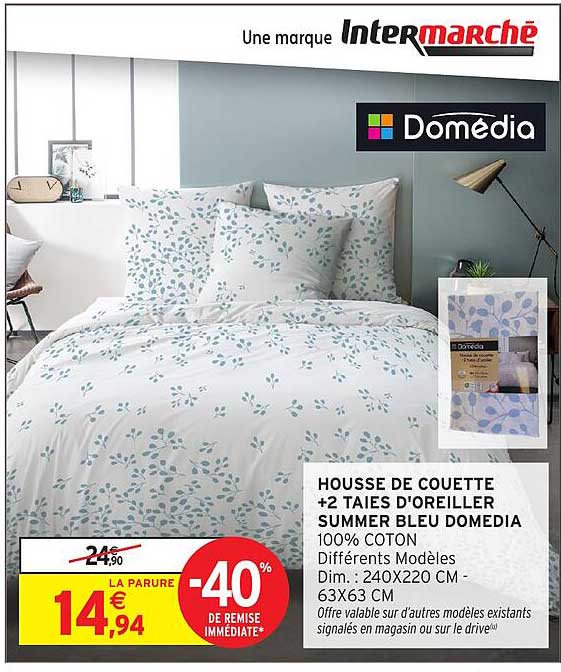 HOUSSE DE COUETTE +2 TAIES D'OREILLER SUMMER BLEU DOMÉDIA
