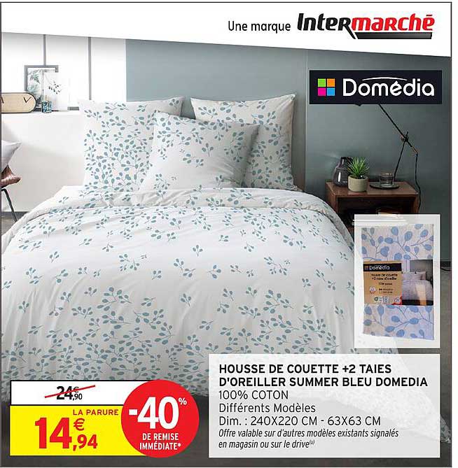 HOUSSE DE COUETTE +2 TAIES D'OREILLER SUMMER BLEU DOMEDIA